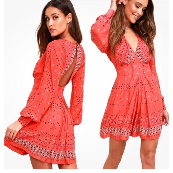Free People Dresses & Skirts - Free People Sz 4 Coryn Open Keyhole Batwing Pleats Wstbnd Cvrd Btn LS Mini Dress